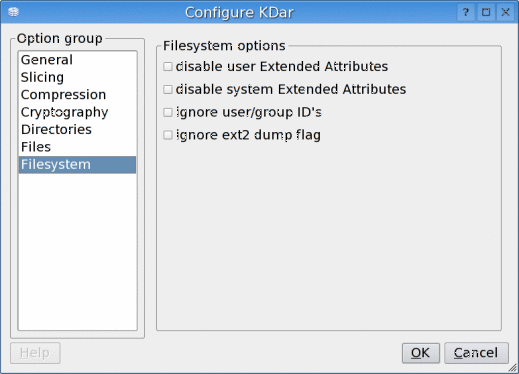 Filesystem settings.