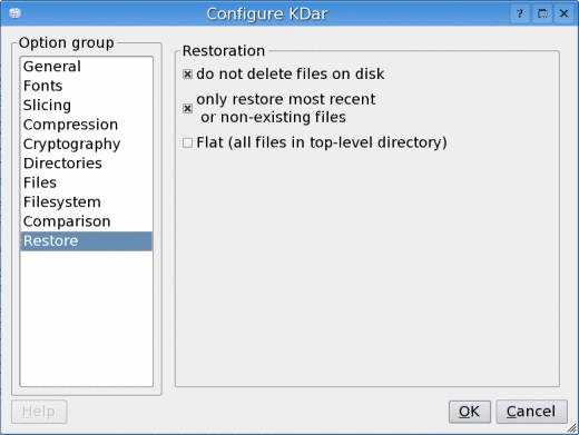 Restoration settings.