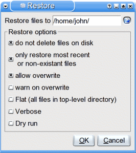 Restore dialog